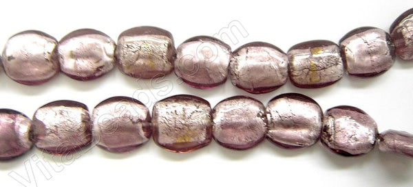 Silver Foil Glass Beads   16"   Puff Coin - Light Fluorite Red