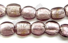 Silver Foil Glass Beads   16"   Puff Coin - Light Fluorite Red