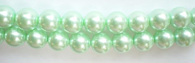 Glass Pearl   -  Green -  Smooth Round Beads  16"