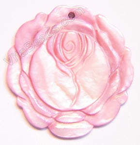 Carved Shell Pendant Round Rose - Pink