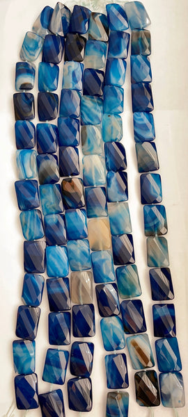 Dark Blue Sardonix Agate  -  Twist Faceted Rectangles  16"