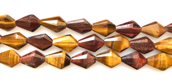 Mixed Red Yellow Tiger Eye  -  Faceted Diamond Shield Triangle  16"