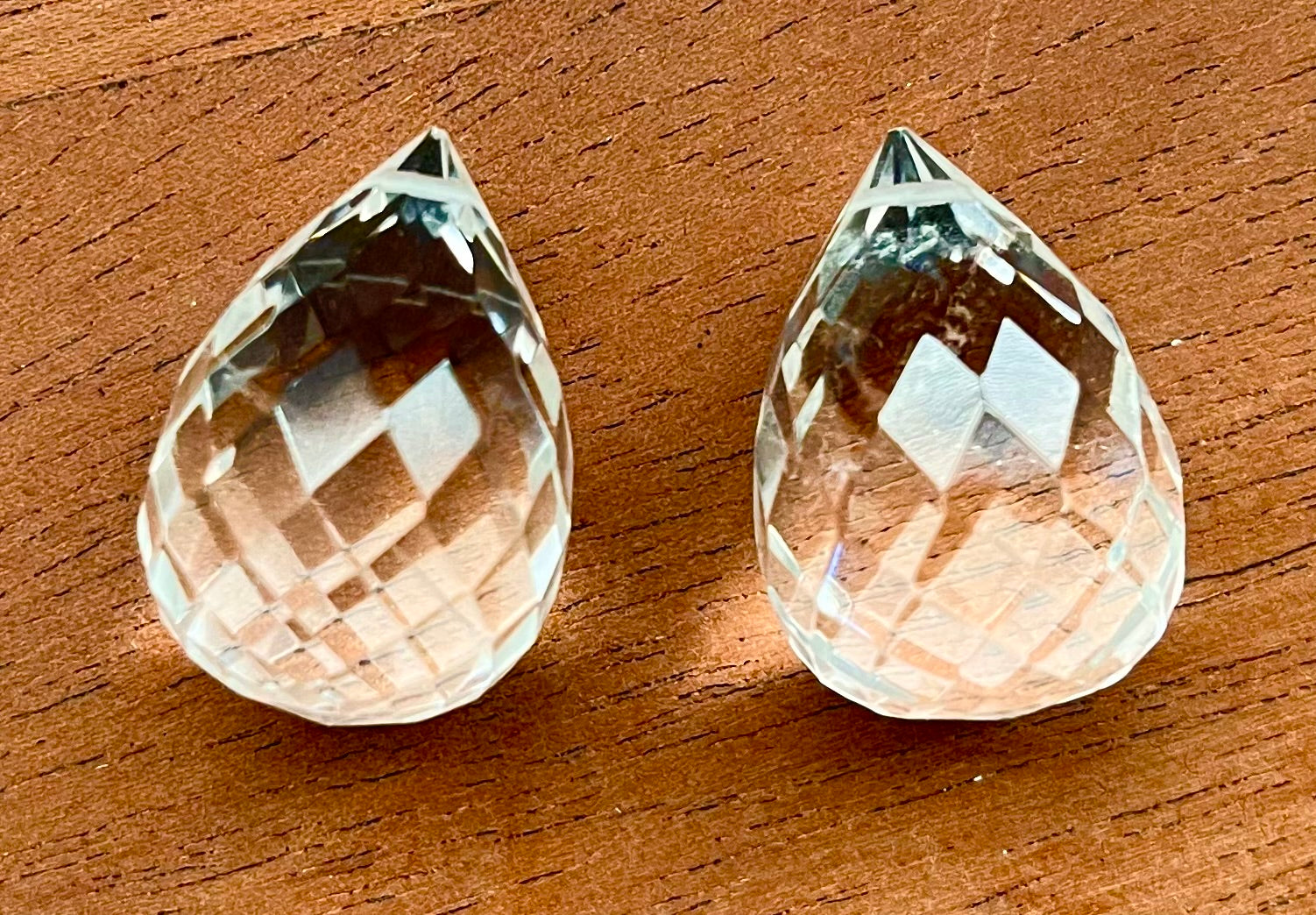 Natural crystal A - Faceted Round Teardrop pair