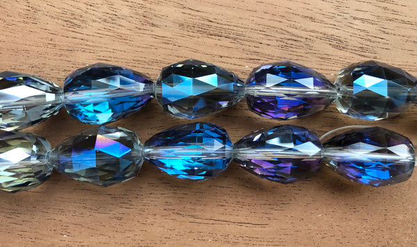 Mystic  Blue Peacock Crystal Quartz   -  18x26mm Drilled Through Faceted Drop 8"