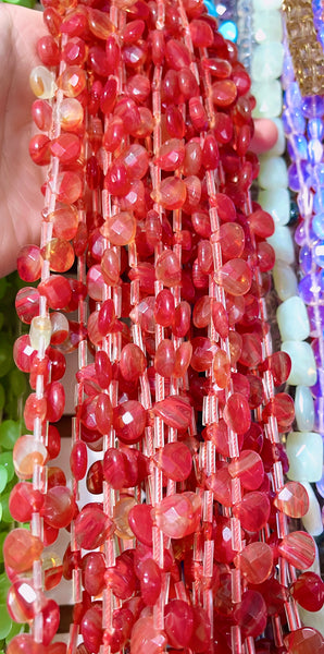 Fire Crystal  -  10mm Faceted Flat Briolette 16"