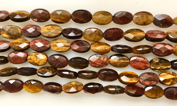Mixed yellow red Tiger Eye  -  Faceted Oval  16"