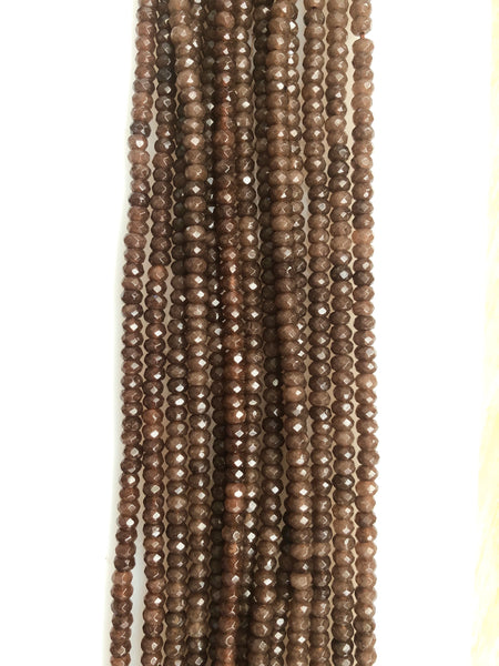 Dark Brown Jade  -  Small Faceted Rondel  15"     4 mm