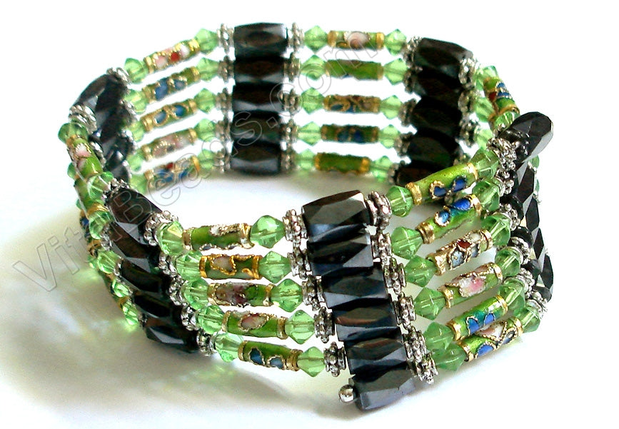 Magnetic Hematite Necklaces - Crystal & Cloisonné - Green