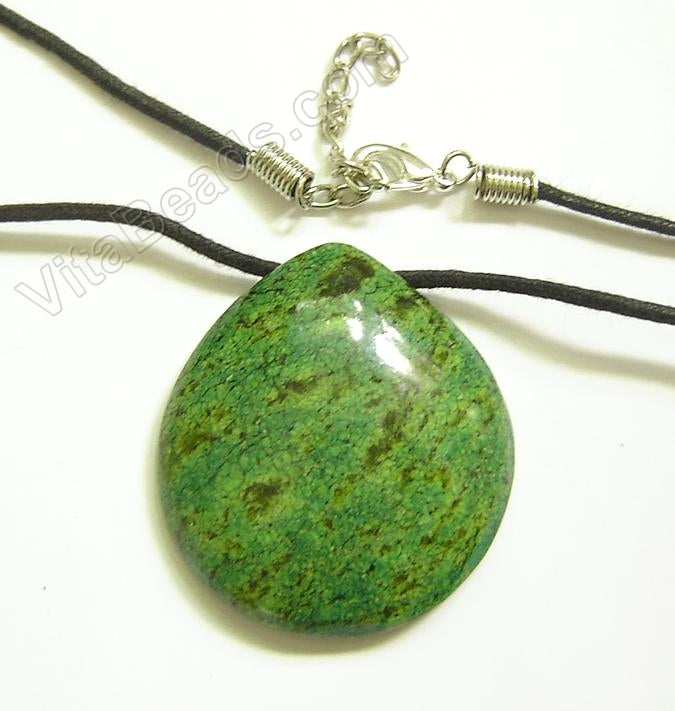 Semi Stone Almond Shape Necklace - Green Turquoise (Light)