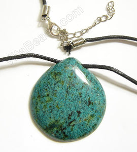 Semi Stone Almond Shape Necklace - Chrysocolla Jasper